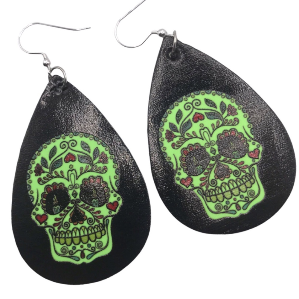 Sugar Skull glow in the dark vegan earrings
